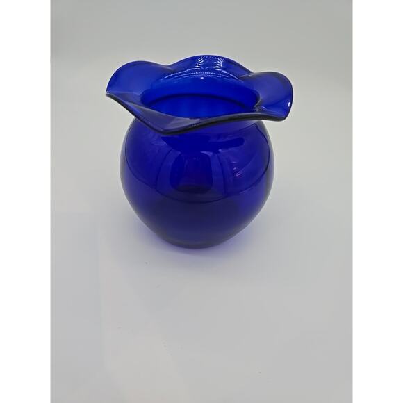 Dark Cobalt Round 6" Vase Glass Scalloped Top - Picture 7 of 7